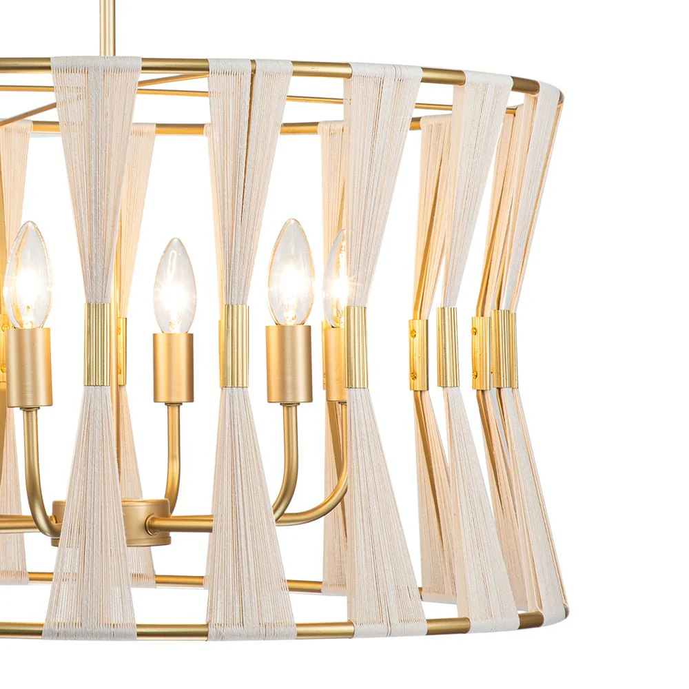 Ivory Woven Brass Open Drum Pendant Light - Image 8