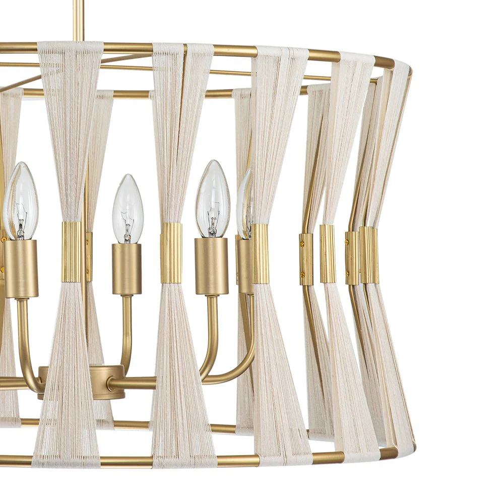 Ivory Woven Brass Open Drum Pendant Light - Image 9