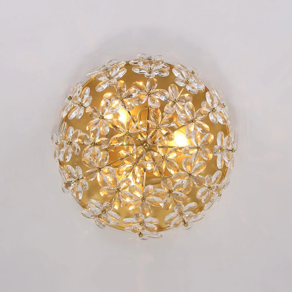 Luxe Brass Bloom Crystal Floral Cage Flush Mount Light - Image 10