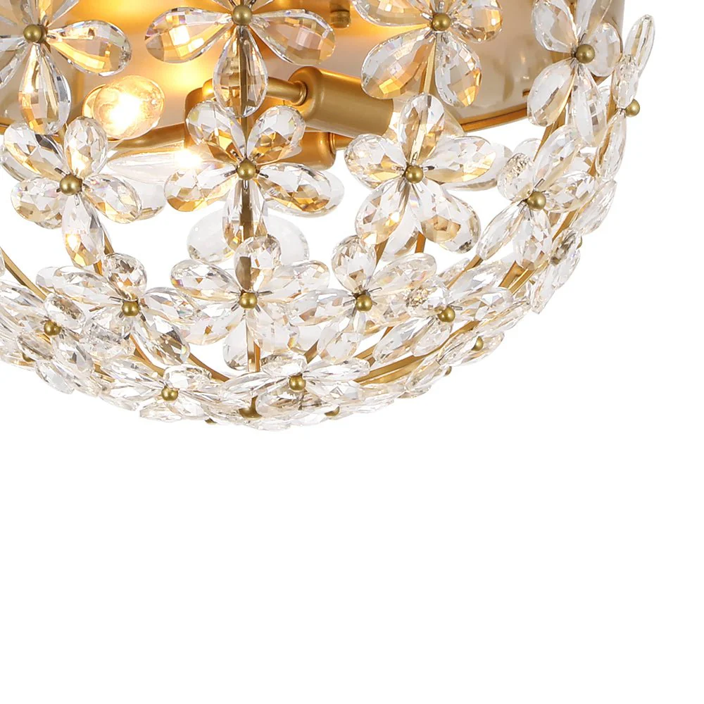 Luxe Brass Bloom Crystal Floral Cage Flush Mount Light - Image 11