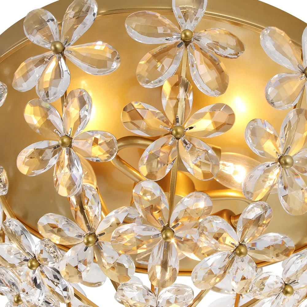 Luxe Brass Bloom Crystal Floral Cage Flush Mount Light - Image 13