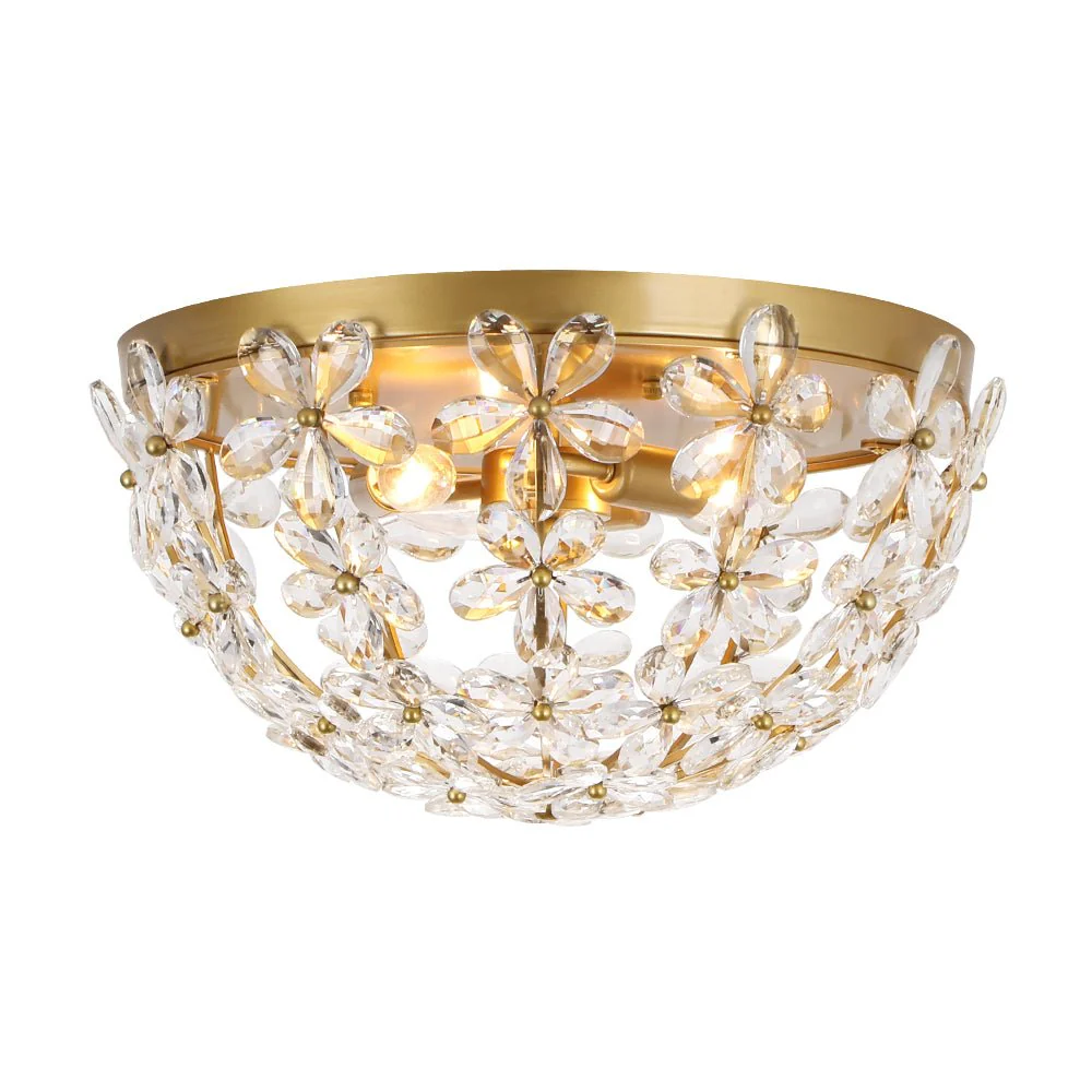Luxe Brass Bloom Crystal Floral Cage Flush Mount Light - Image 3