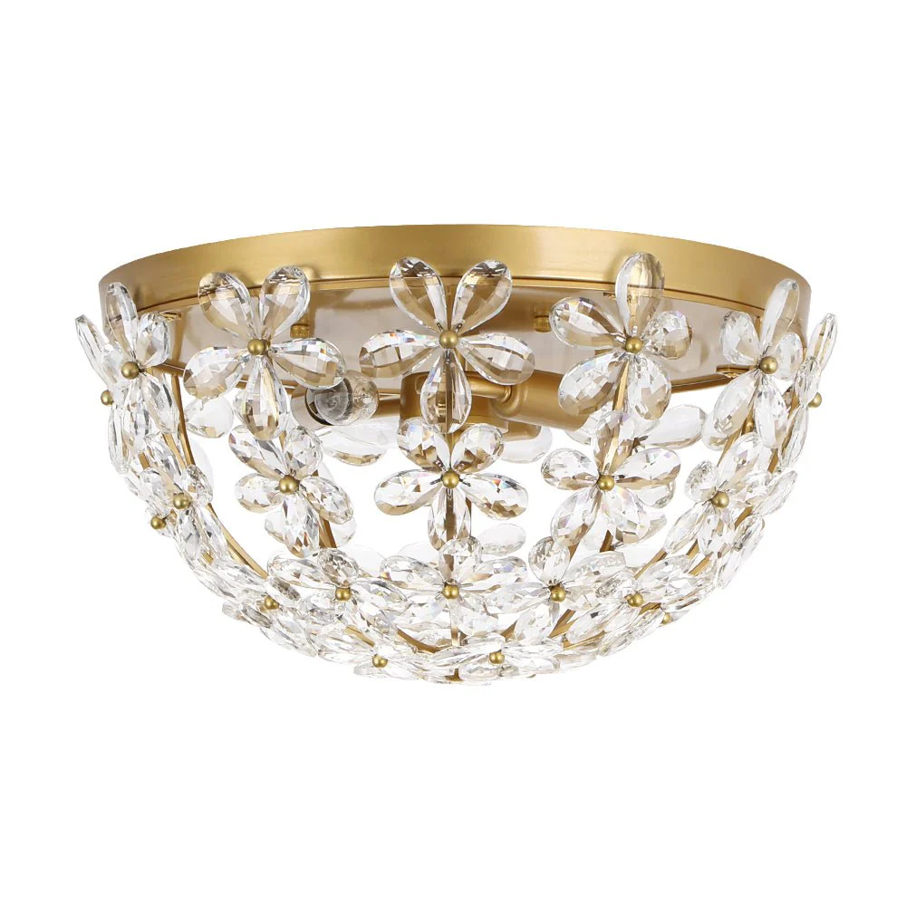 Luxe Brass Bloom Crystal Floral Cage Flush Mount Light - Image 4