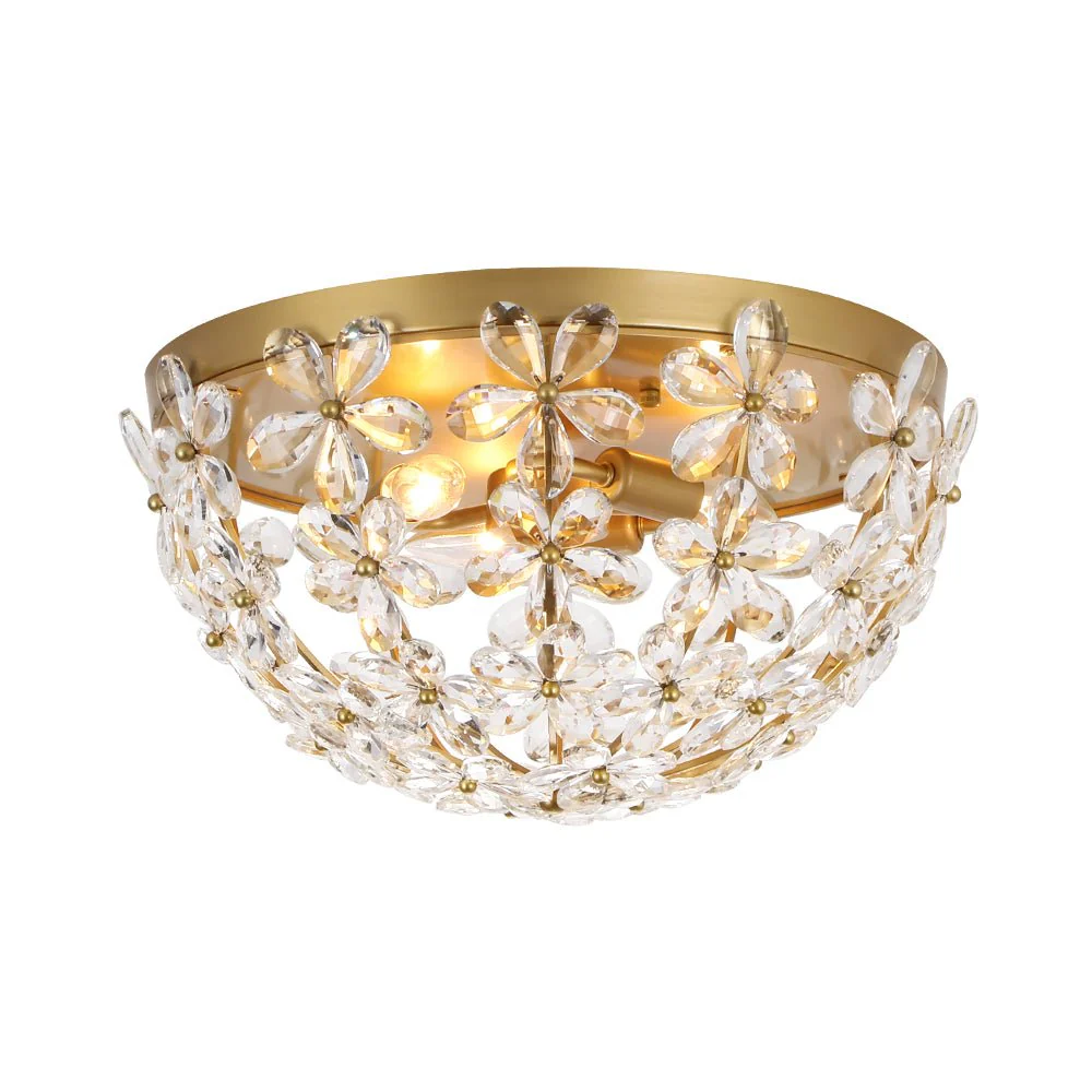 Luxe Brass Bloom Crystal Floral Cage Flush Mount Light - Image 5