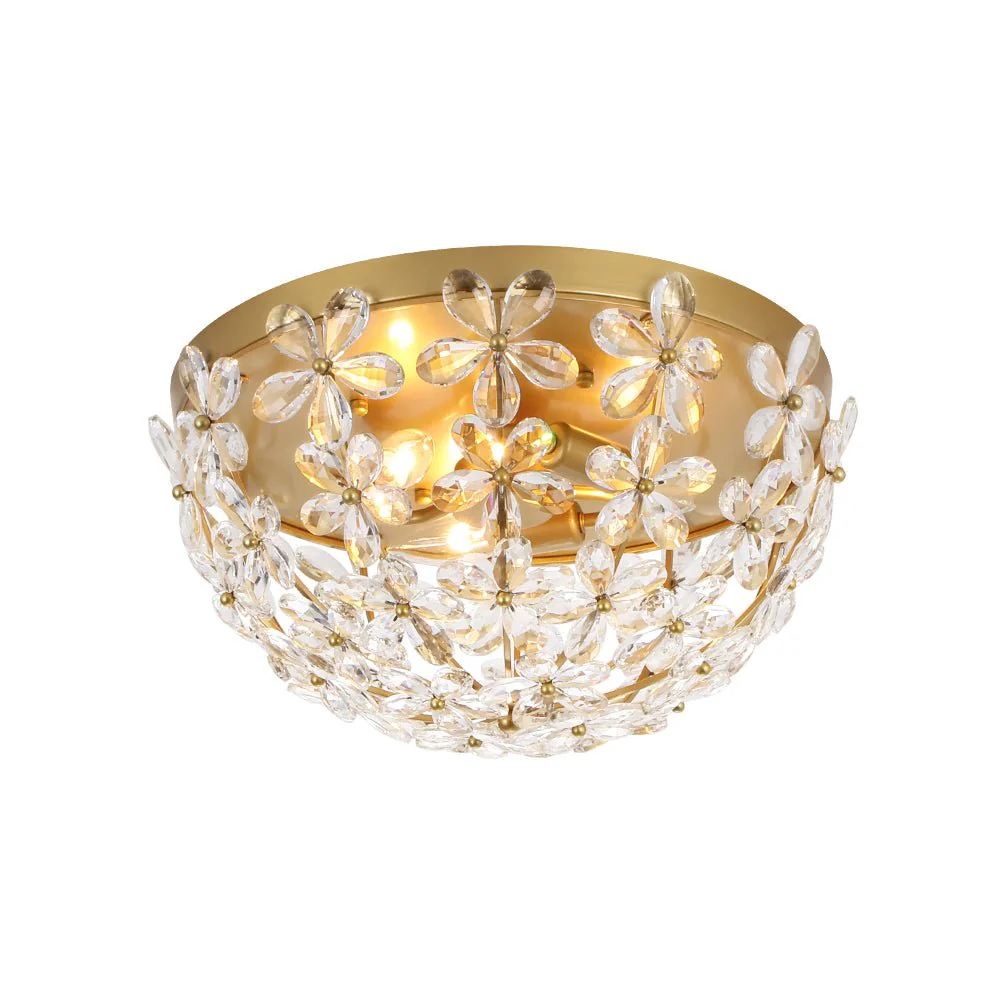 Luxe Brass Bloom Crystal Floral Cage Flush Mount Light - Image 6