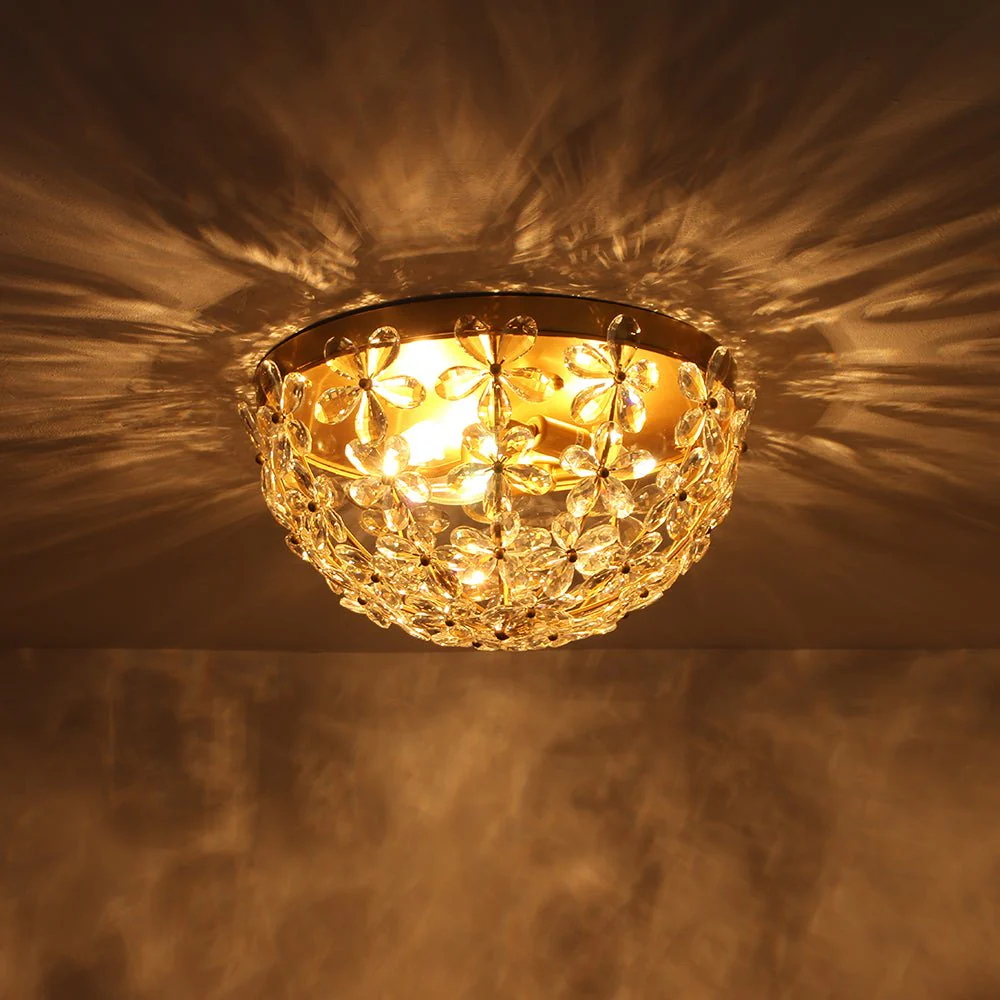 Luxe Brass Bloom Crystal Floral Cage Flush Mount Light - Image 7