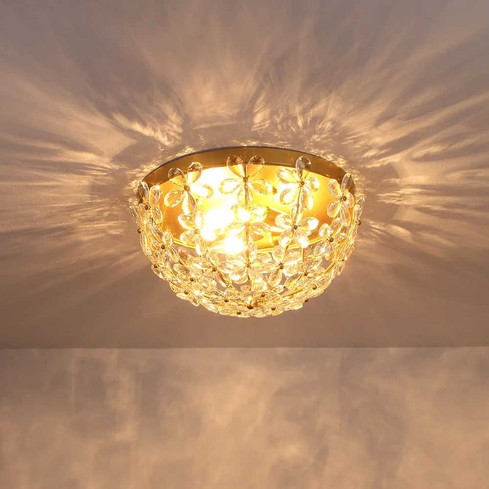 Luxe Brass Bloom Crystal Floral Cage Flush Mount Light - Image 8