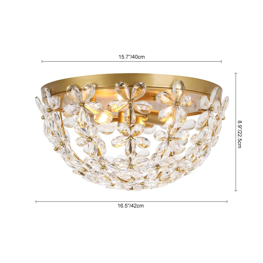 Luxe Brass Bloom Crystal Floral Cage Flush Mount Light - Image 9