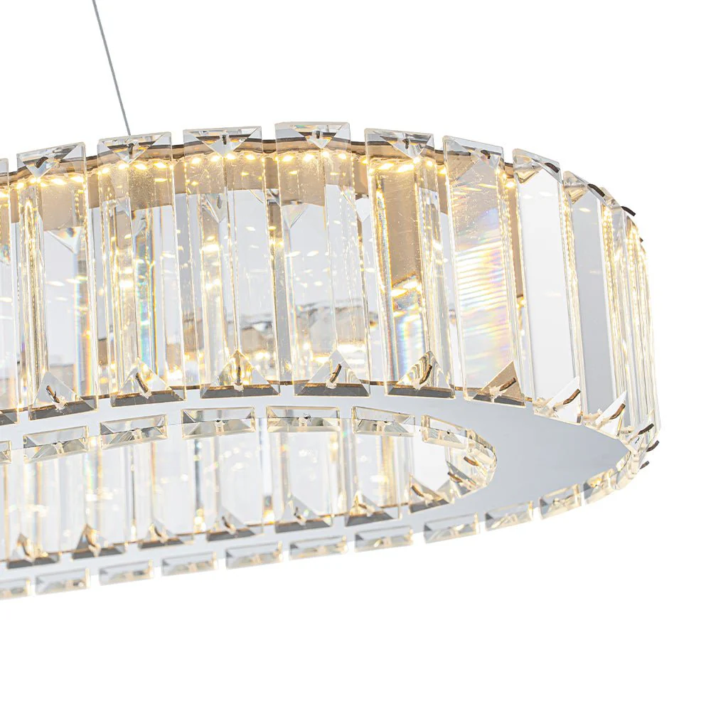(OpenBox) Luxe Chrome Crystal Dimmable LED Oval Halo Island Pendant - Image 10