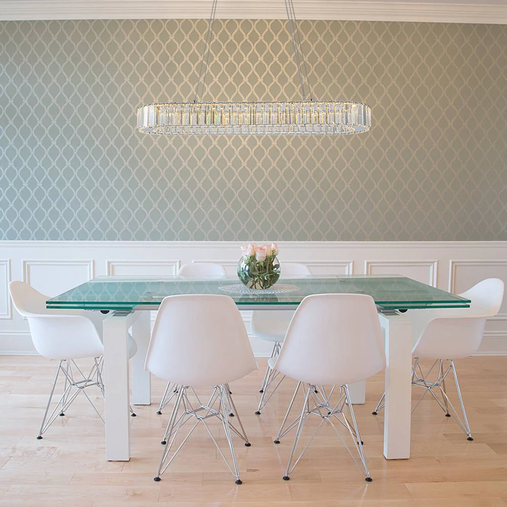 (OpenBox) Luxe Chrome Crystal Dimmable LED Oval Halo Island Pendant - Image 2