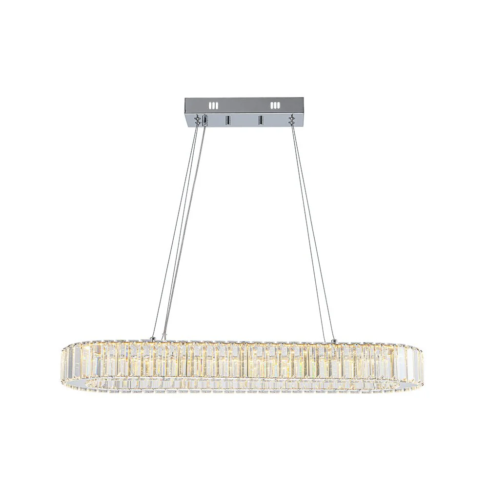 (OpenBox) Luxe Chrome Crystal Dimmable LED Oval Halo Island Pendant - Image 3