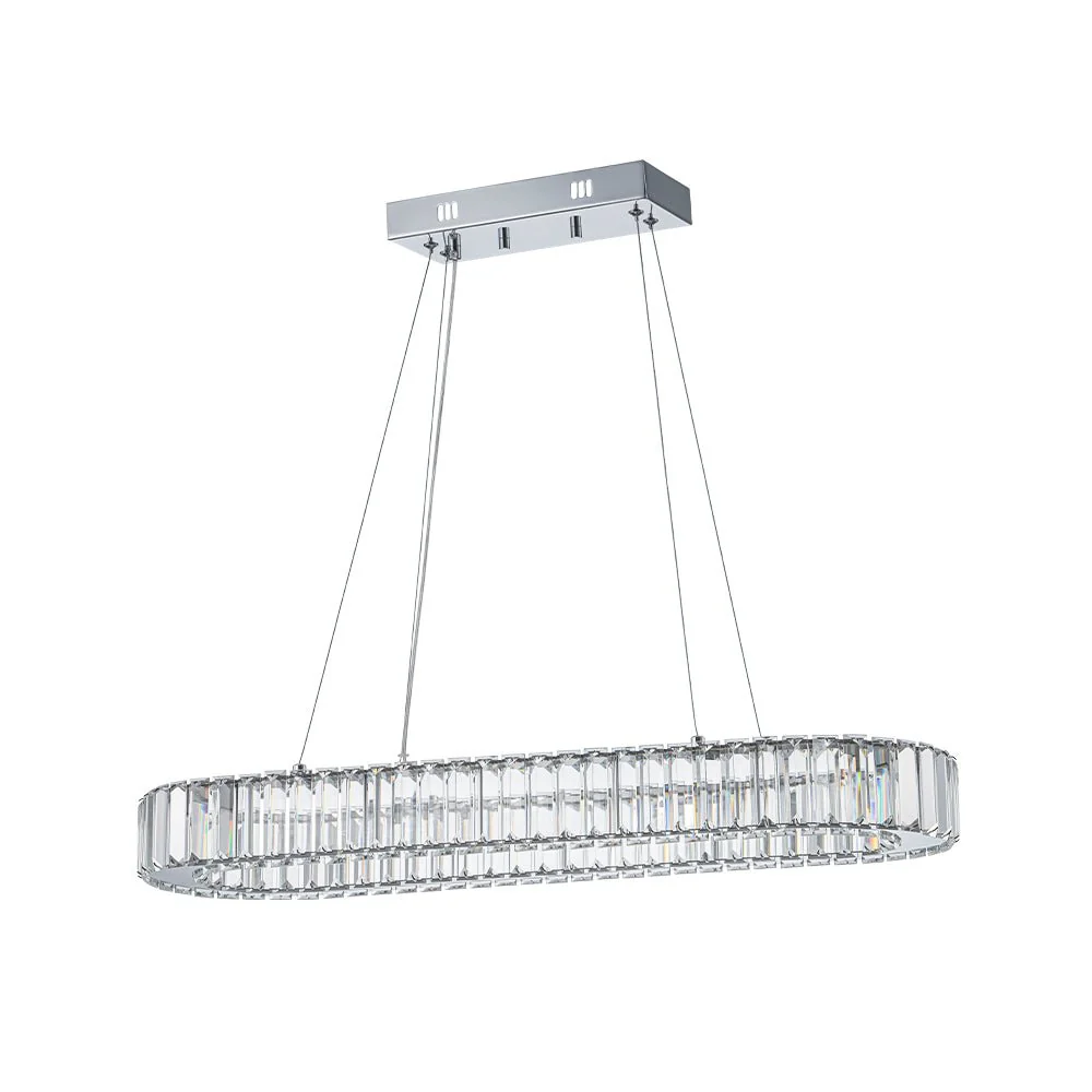 (OpenBox) Luxe Chrome Crystal Dimmable LED Oval Halo Island Pendant - Image 4