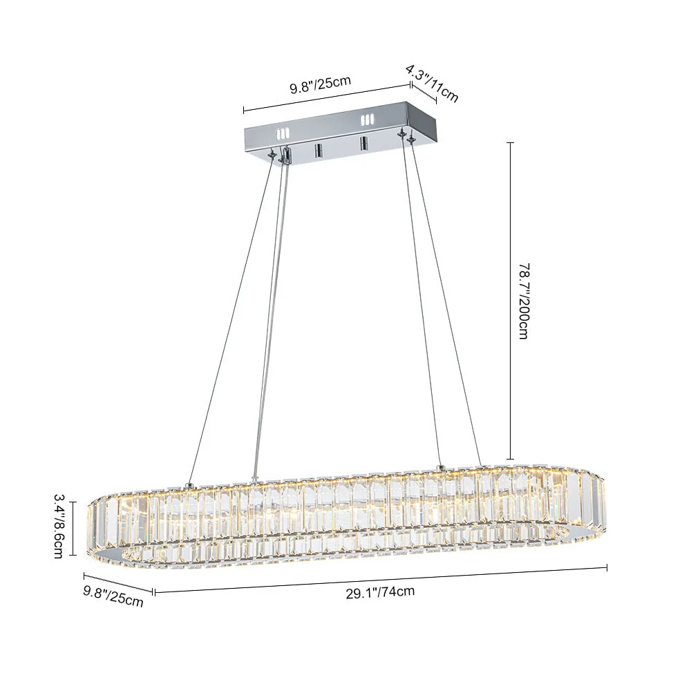 (OpenBox) Luxe Chrome Crystal Dimmable LED Oval Halo Island Pendant - Image 5