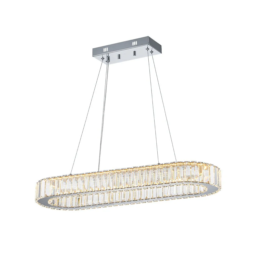 (OpenBox) Luxe Chrome Crystal Dimmable LED Oval Halo Island Pendant - Image 6