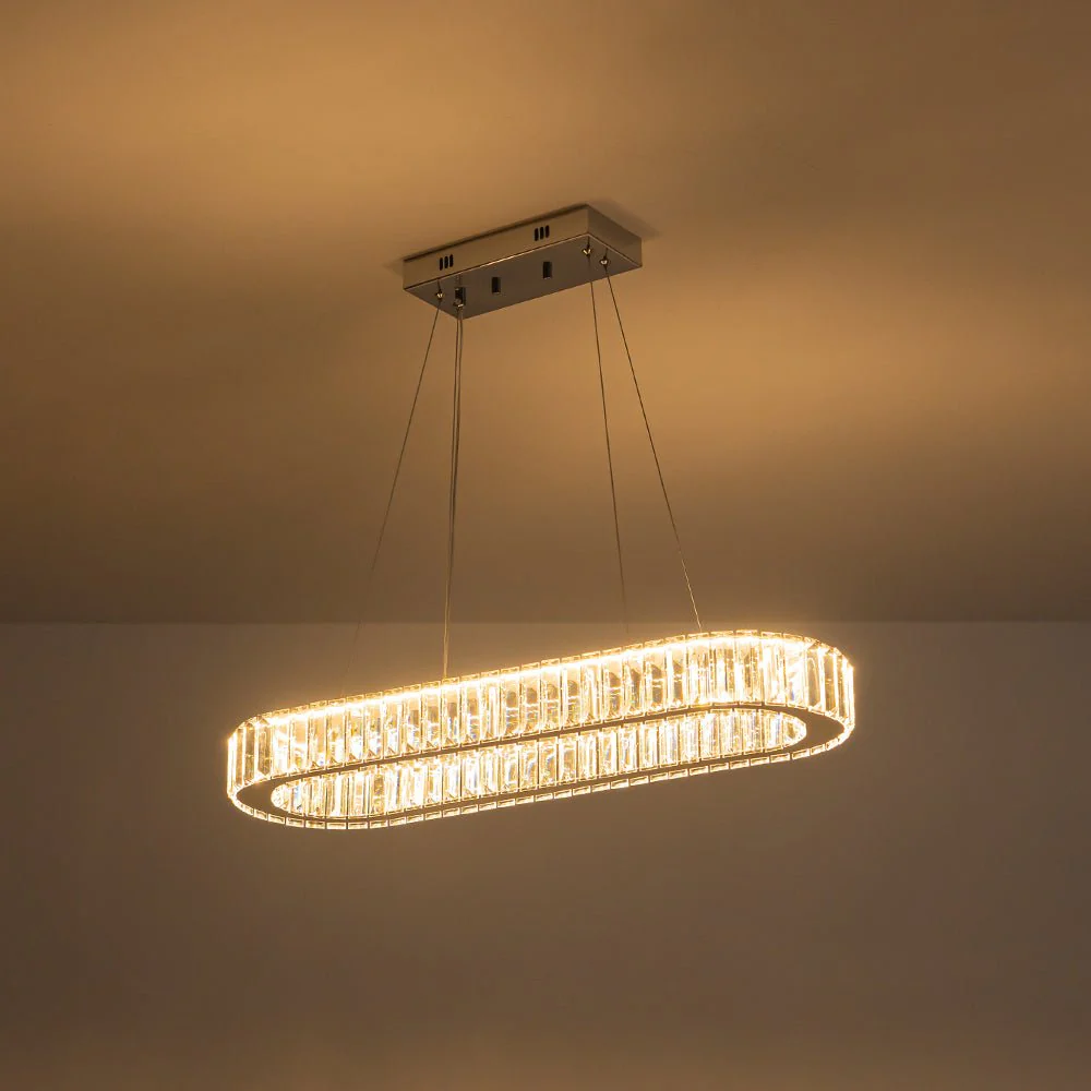 (OpenBox) Luxe Chrome Crystal Dimmable LED Oval Halo Island Pendant - Image 7