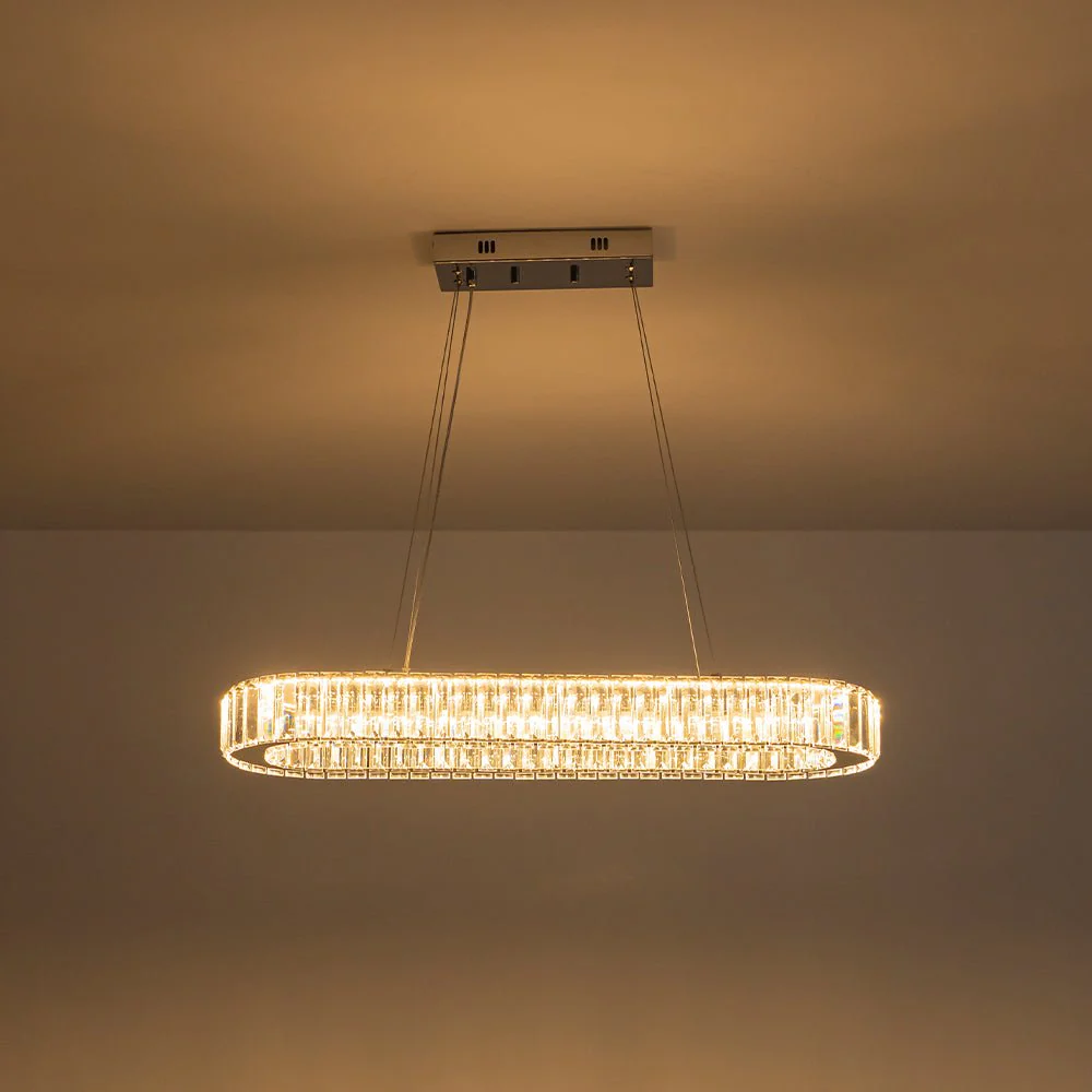 (OpenBox) Luxe Chrome Crystal Dimmable LED Oval Halo Island Pendant - Image 8