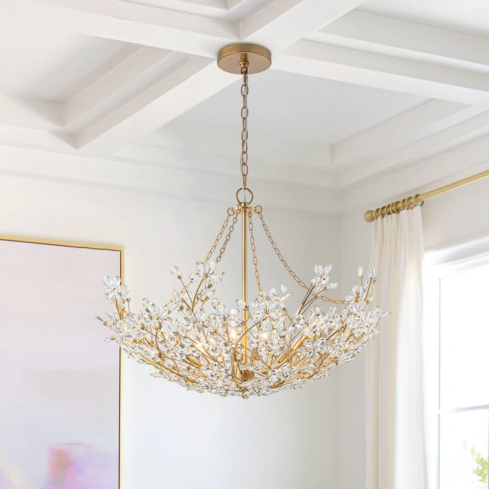 Luxe Gold Crystal Blossom Floral Basket Chandelier - Image 2