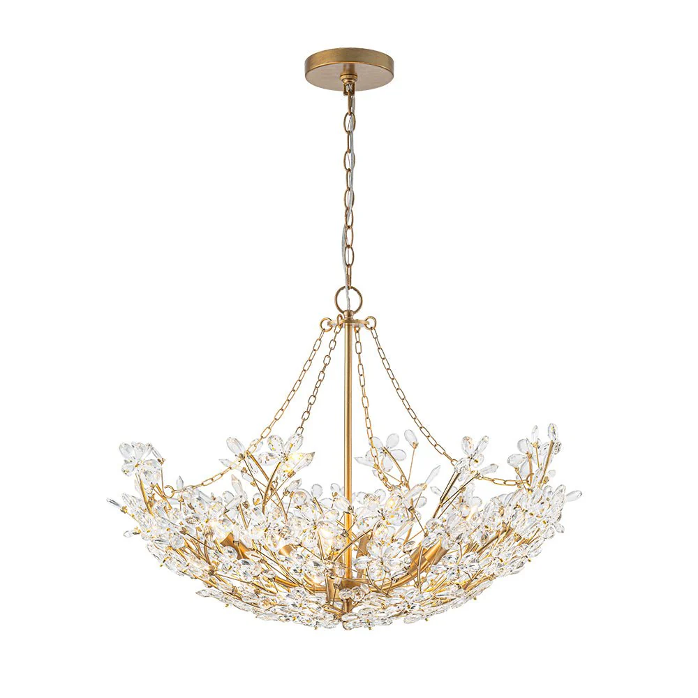 Luxe Gold Crystal Blossom Floral Basket Chandelier - Image 6