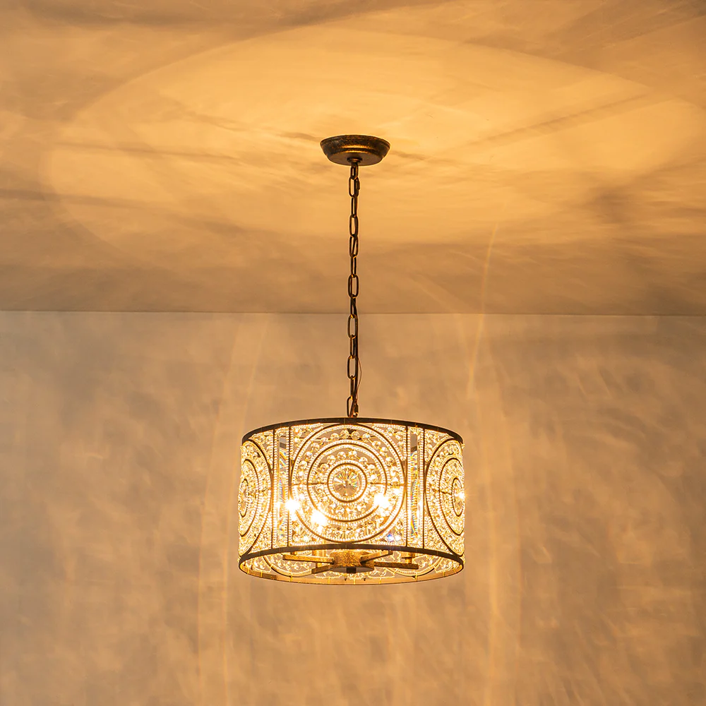Luxe Moroccan Antique Crystal Drum Cage Chandelier - Image 10
