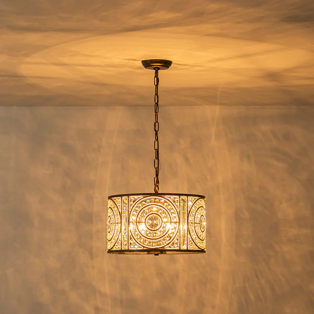 Luxe Moroccan Antique Crystal Drum Cage Chandelier - Image 11