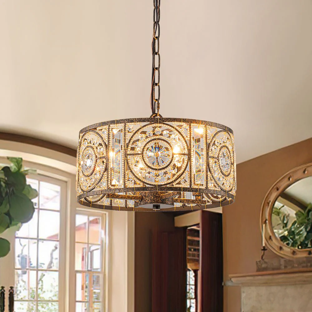 Luxe Moroccan Antique Crystal Drum Cage Chandelier - Image 4