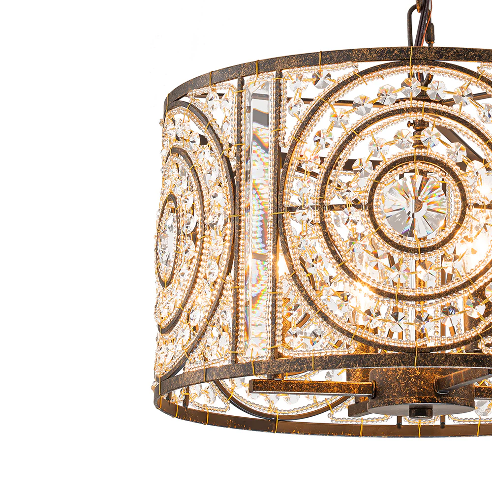 Luxe Moroccan Antique Crystal Drum Cage Chandelier - Image 9