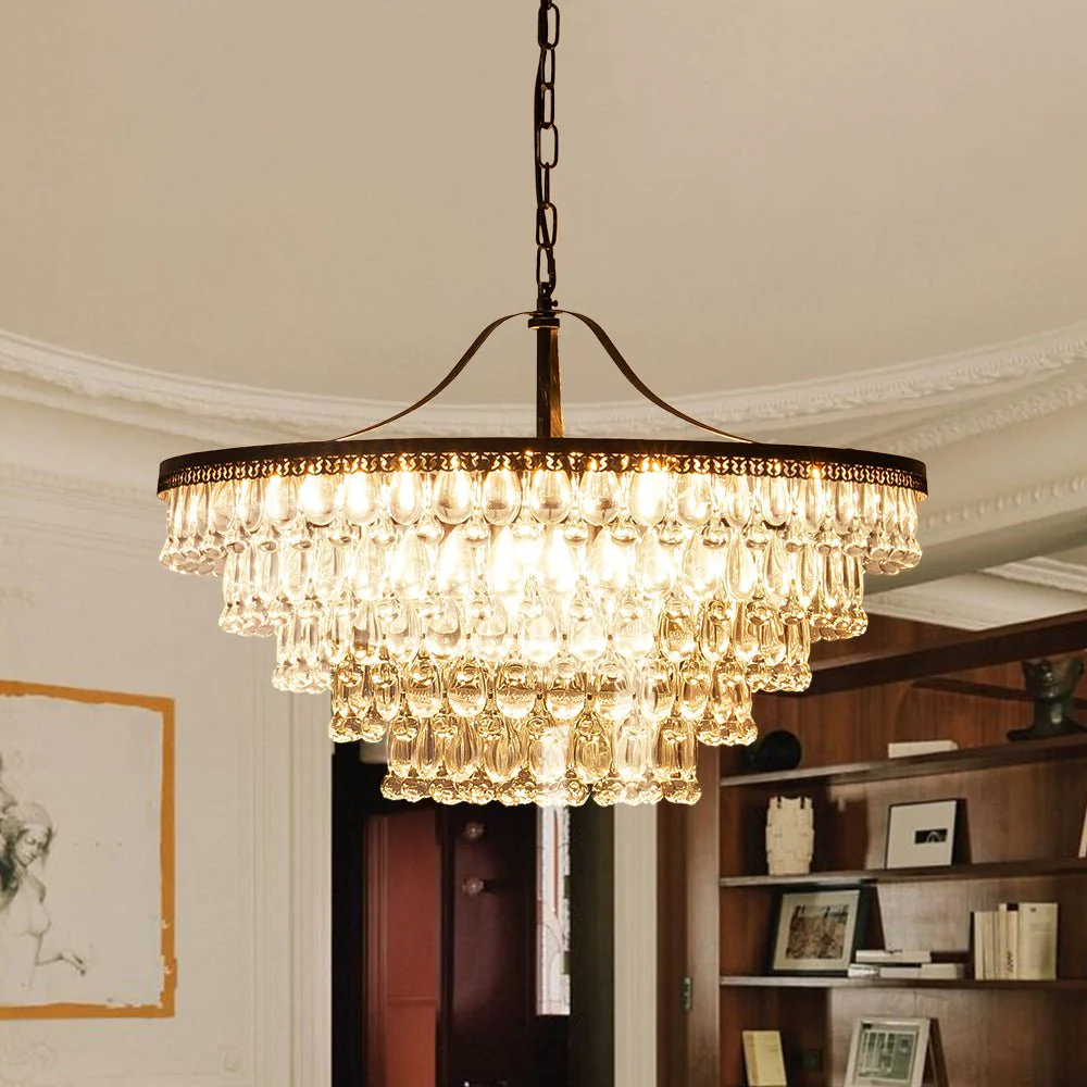 Luxury Glam Tiered Crystal Raindrop Round Chandelier - Image 2