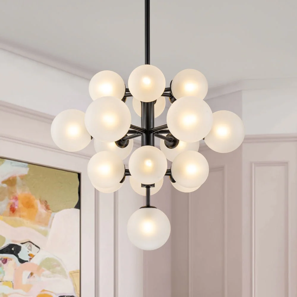 (OpenBox) Mid-Century Frosted Glass Bubble Tiered Sputnik Chandelier - Image 3