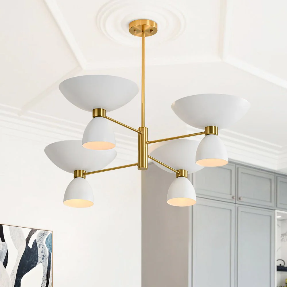 (OpenBox) Mid-Century White Brass 8-Light UP and Down Chandelier - Image 2