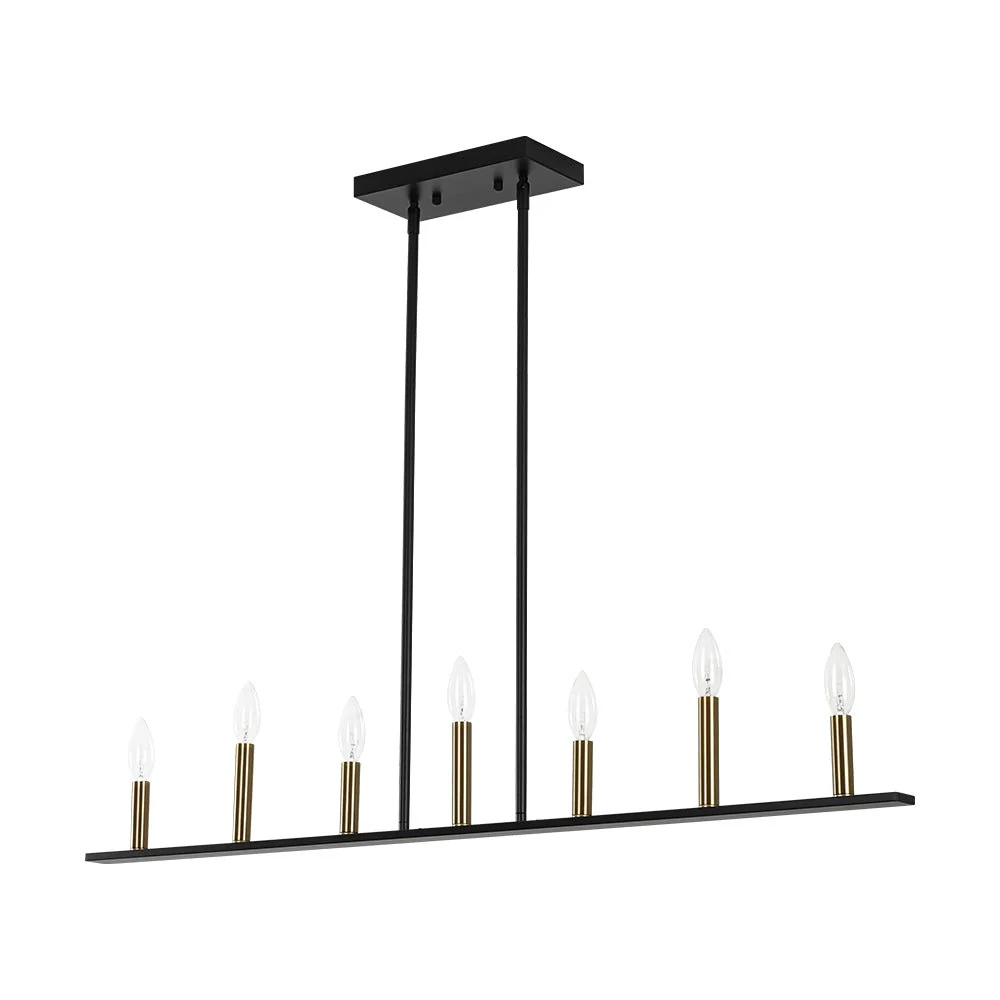 Minimalist Black Brass Candle Style Linear Island Chandelier - Image 10