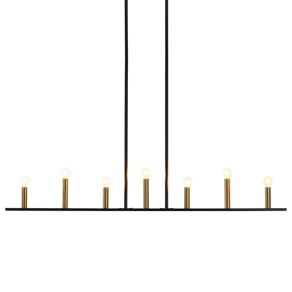 Minimalist Black Brass Candle Style Linear Island Chandelier - Image 14