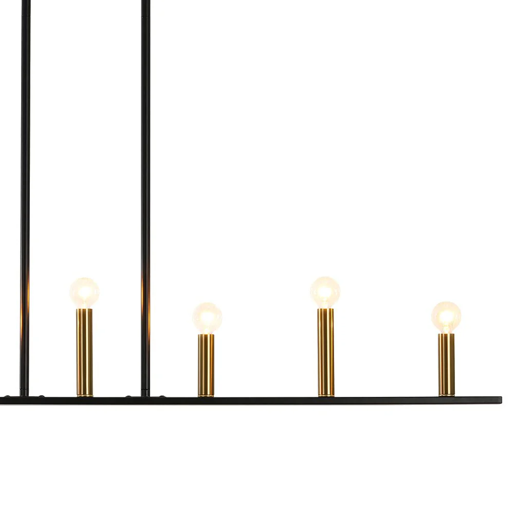 Minimalist Black Brass Candle Style Linear Island Chandelier - Image 16