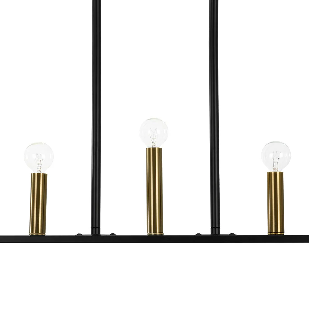 Minimalist Black Brass Candle Style Linear Island Chandelier - Image 17