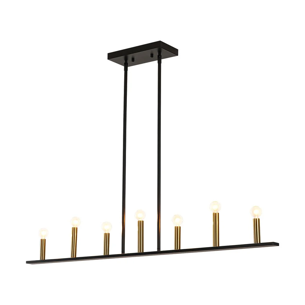 Minimalist Black Brass Candle Style Linear Island Chandelier - Image 3