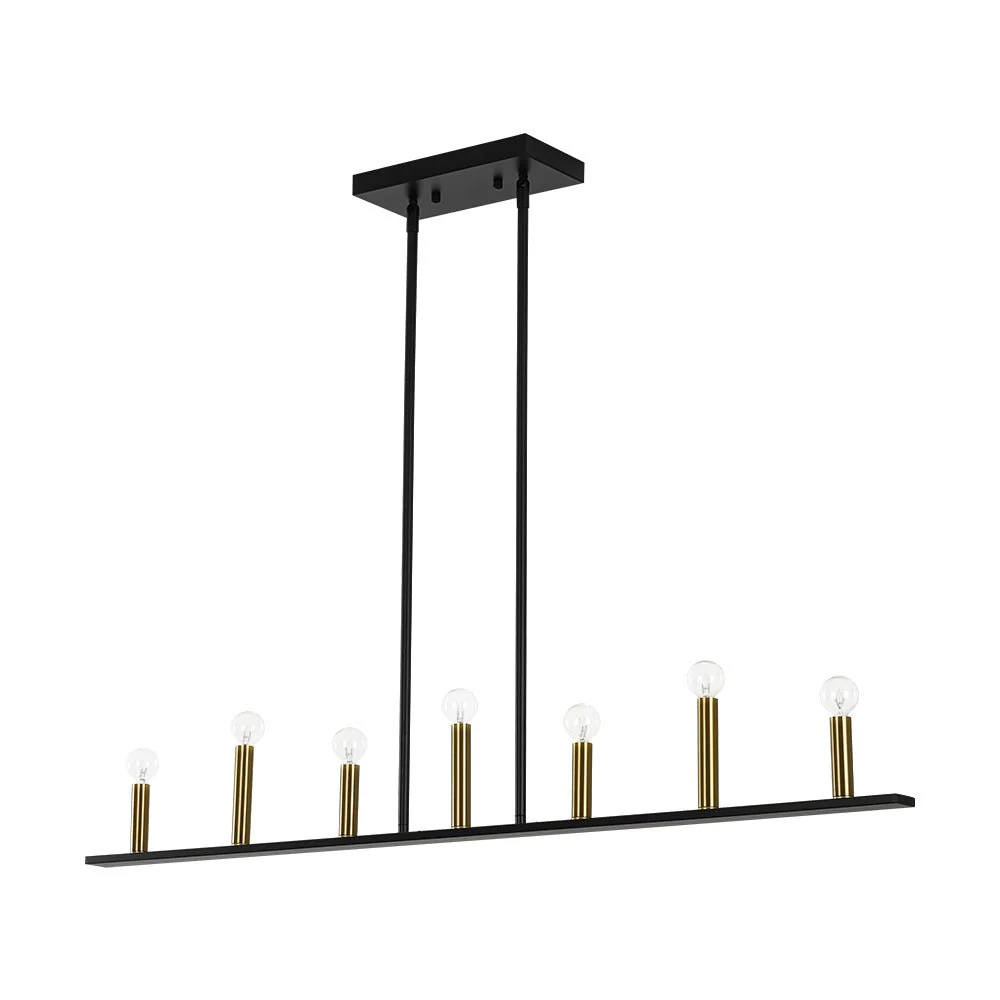 Minimalist Black Brass Candle Style Linear Island Chandelier - Image 4