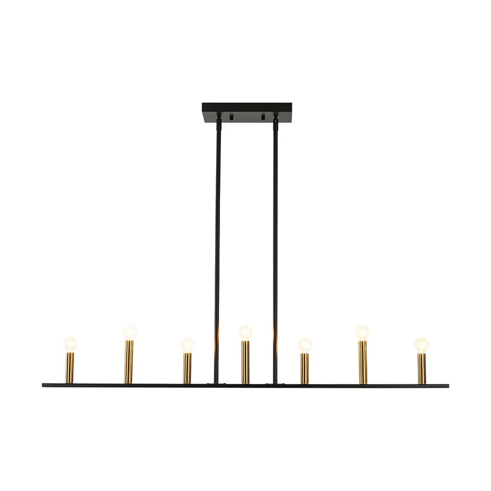 Minimalist Black Brass Candle Style Linear Island Chandelier - Image 5