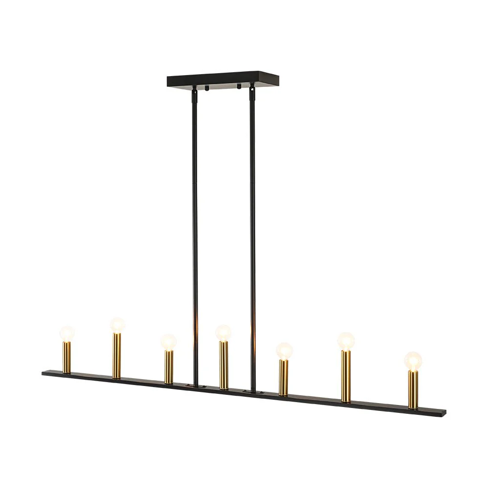 Minimalist Black Brass Candle Style Linear Island Chandelier - Image 6