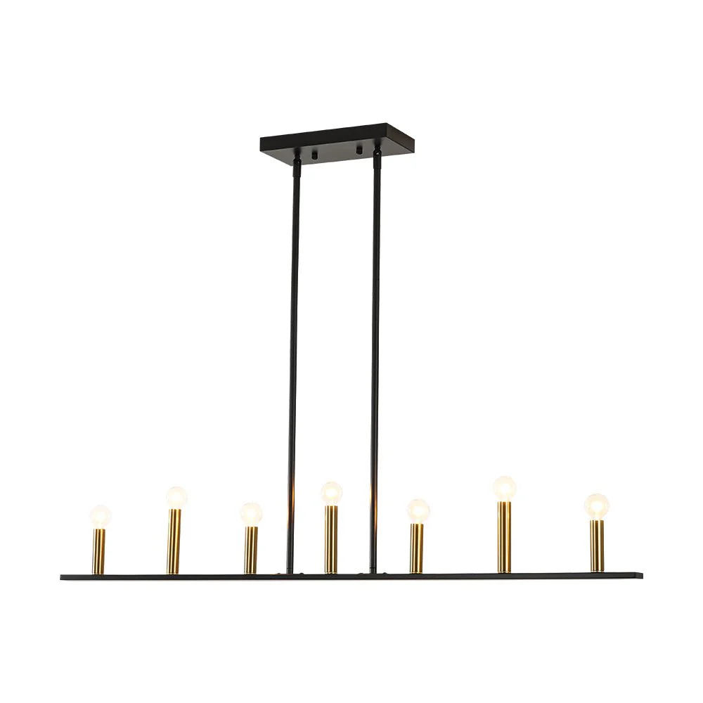Minimalist Black Brass Candle Style Linear Island Chandelier - Image 7