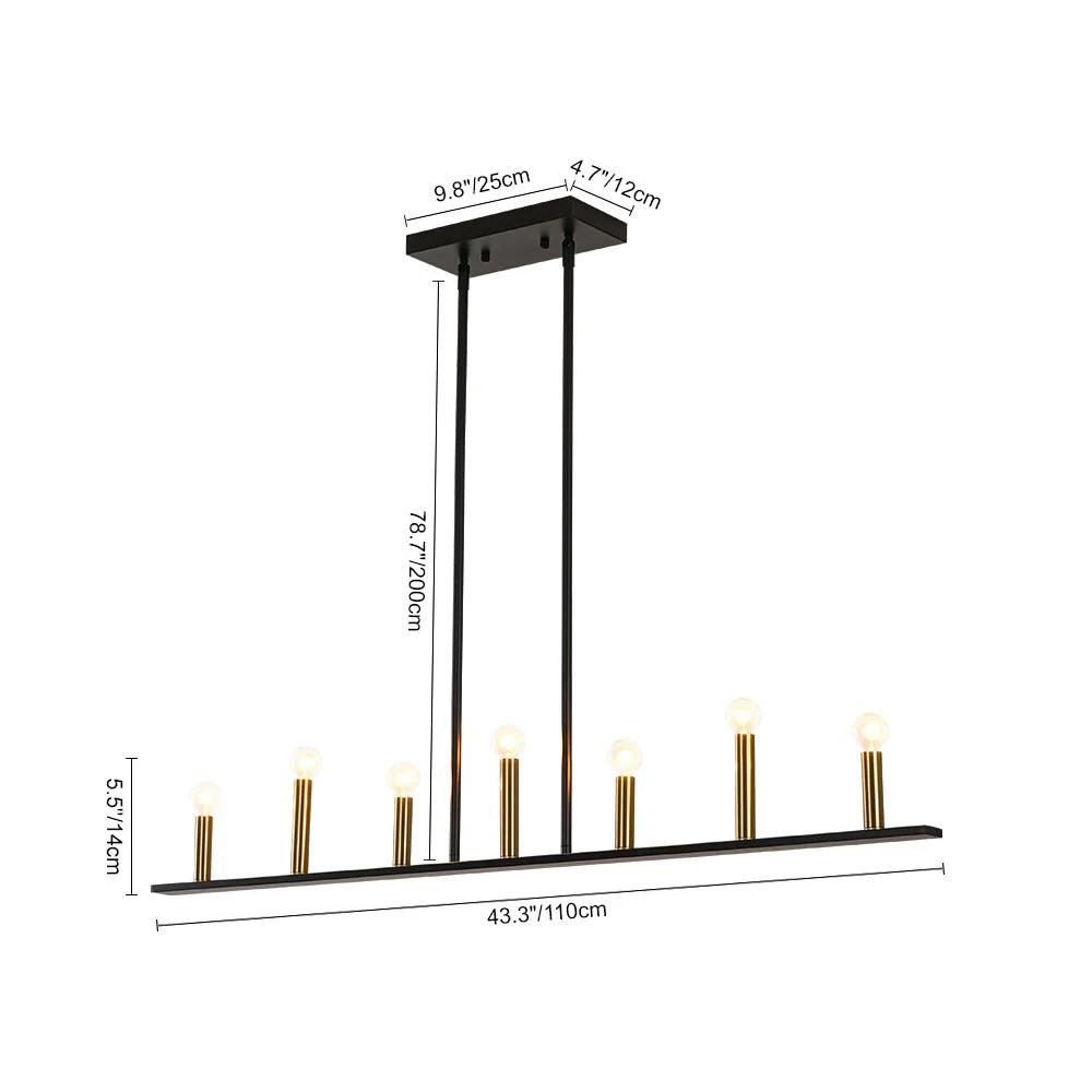Minimalist Black Brass Candle Style Linear Island Chandelier - Image 8