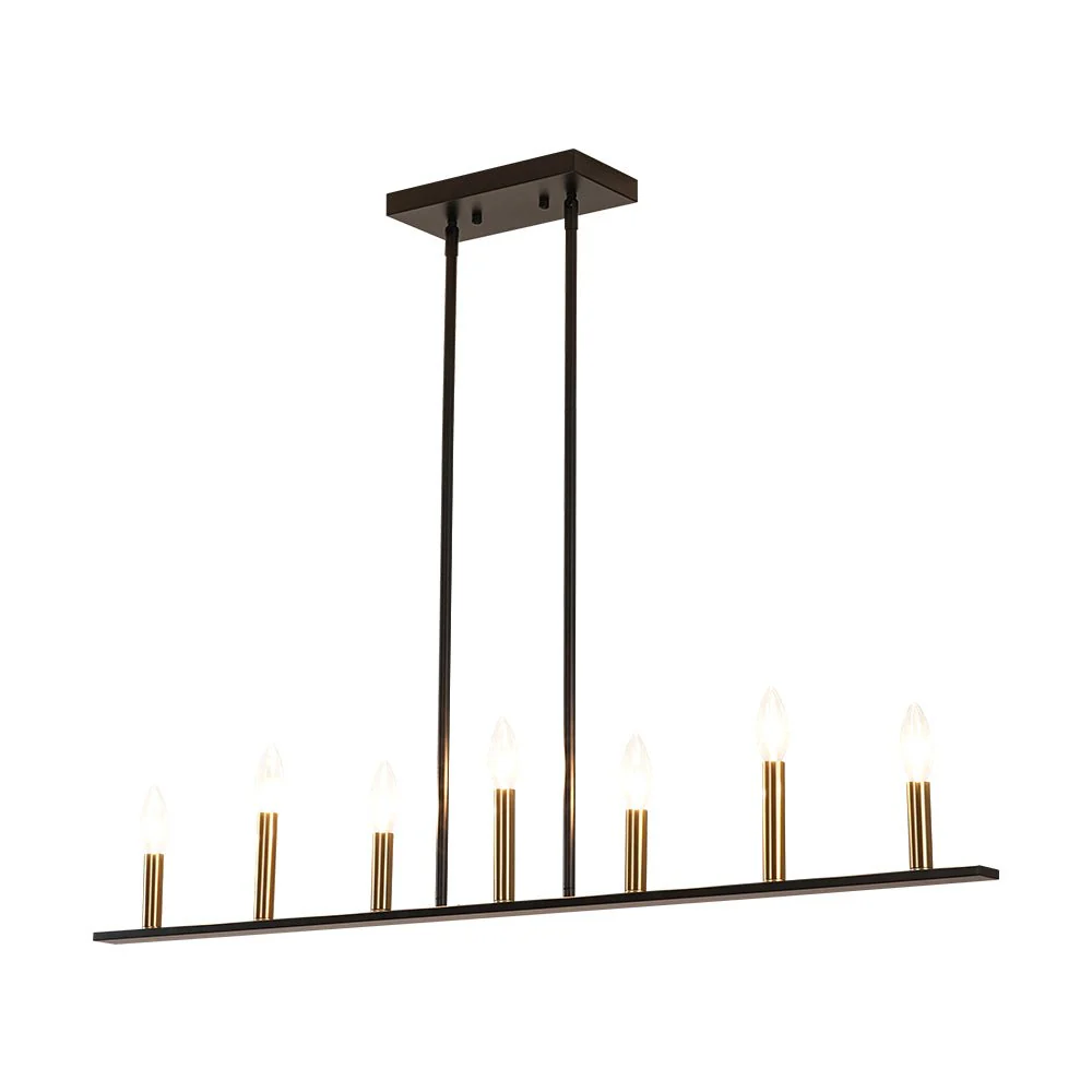 Minimalist Black Brass Candle Style Linear Island Chandelier - Image 9