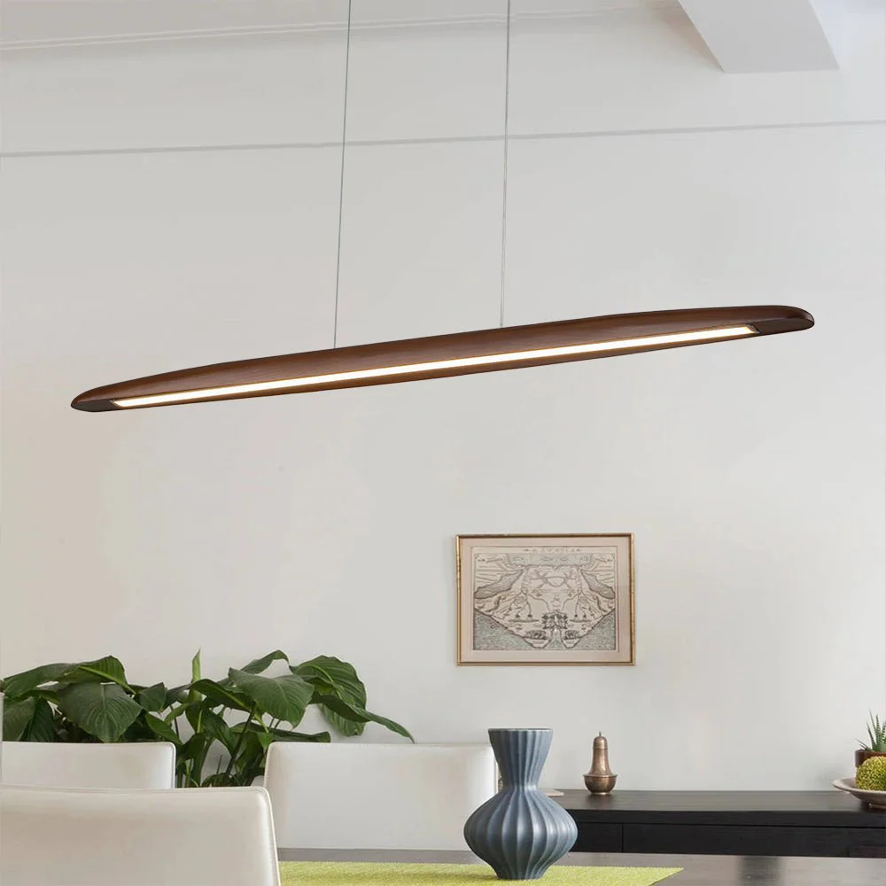 (OpenBox) Minimalist Linear Wood Dimmable LED Island Pendant - Image 2