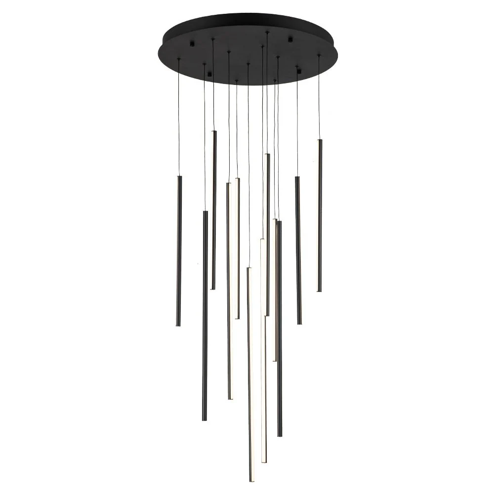 (OpenBox) Modern 12-Light Black Cluster Tube LED Pendant Light - Image 8