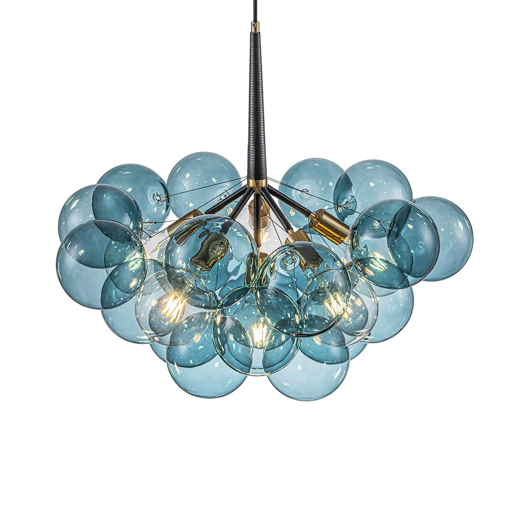Modern Cluster Blue Glass Globe Bubble Chandelier - Image 11