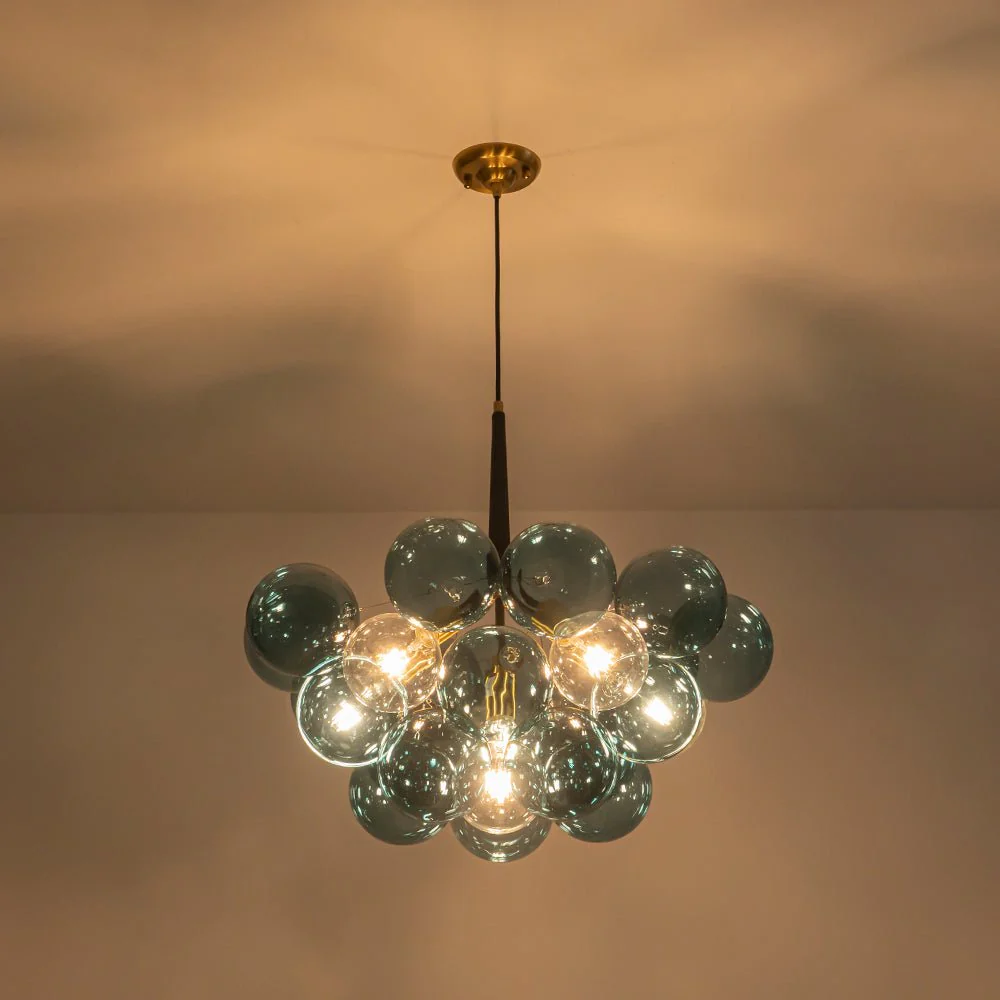 Modern Cluster Blue Glass Globe Bubble Chandelier - Image 12