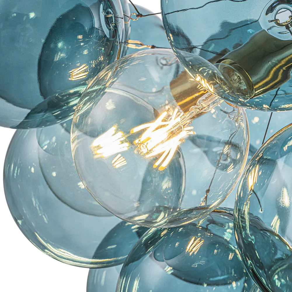Modern Cluster Blue Glass Globe Bubble Chandelier - Image 15