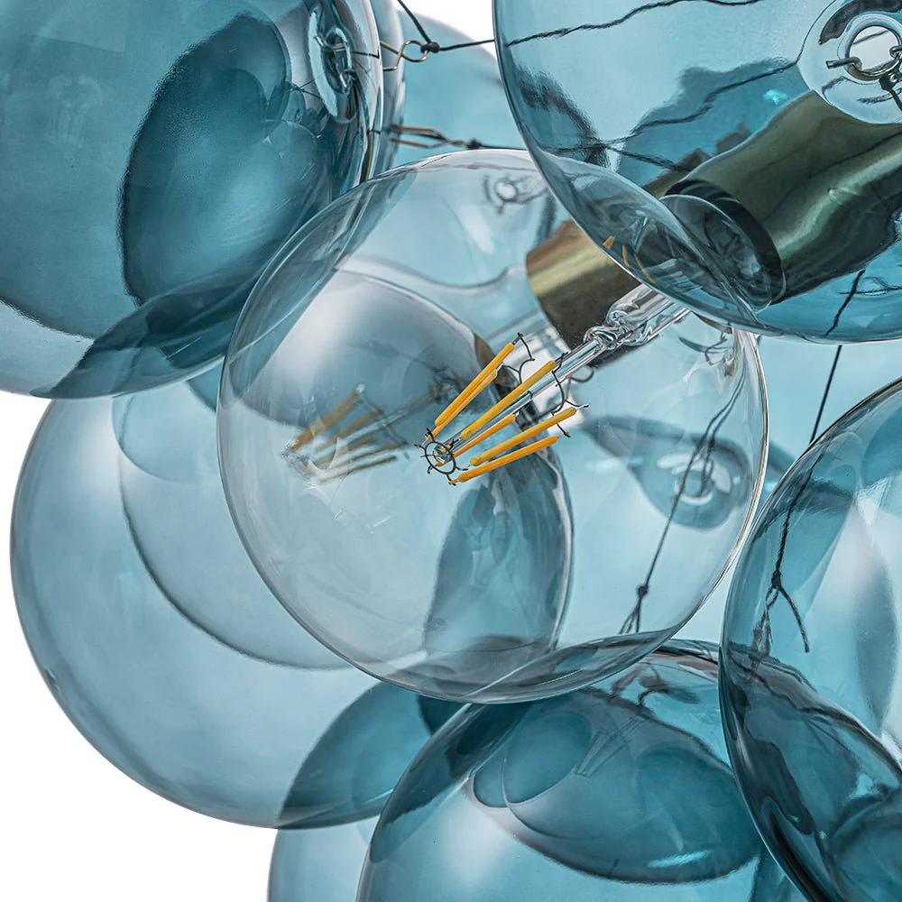 Modern Cluster Blue Glass Globe Bubble Chandelier - Image 16