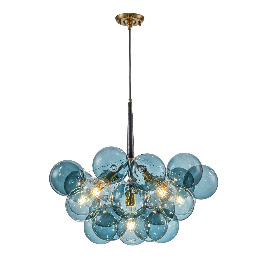 Modern Cluster Blue Glass Globe Bubble Chandelier - Image 5