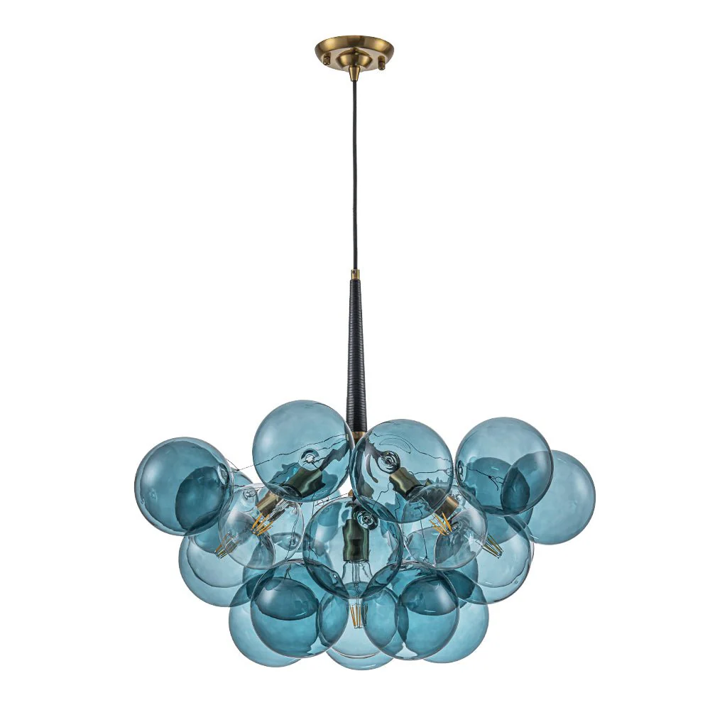 Modern Cluster Blue Glass Globe Bubble Chandelier - Image 6