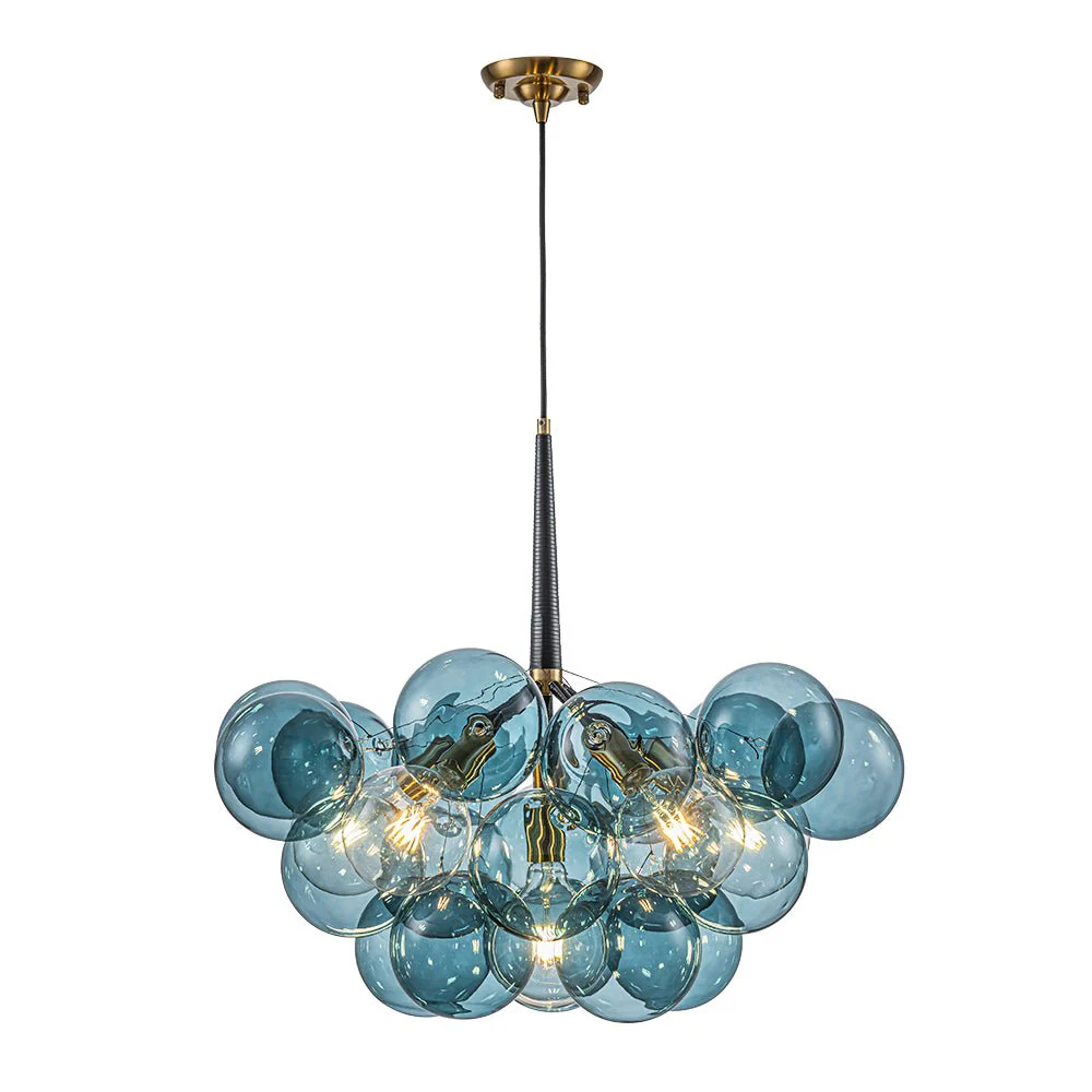 Modern Cluster Blue Glass Globe Bubble Chandelier - Image 7