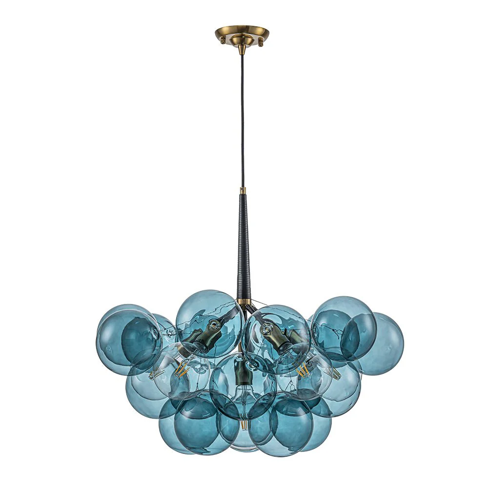 Modern Cluster Blue Glass Globe Bubble Chandelier - Image 8